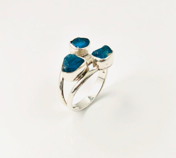 Ring 925 Sterling zilver - met ruwe blauwe apatiet