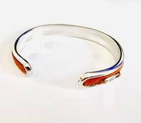 Zilveren cuff armband met leer